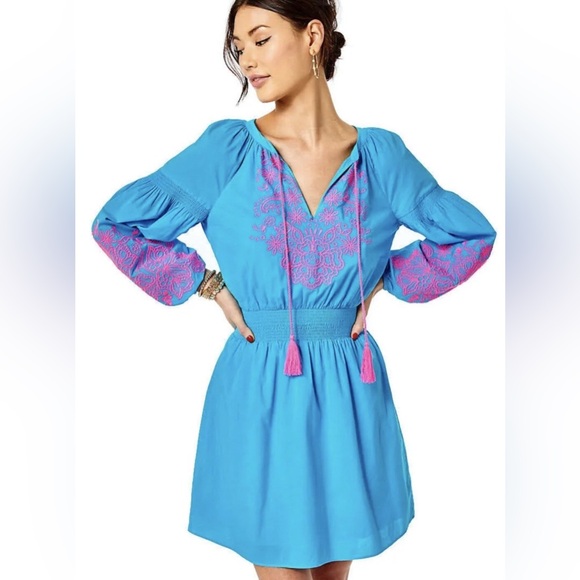 sachin and babi light blue dress Lilly Pulitzer Analynn Turquoise Oasis Embroidered Dress Size Small